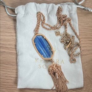 Kendra Scott Gold Necklace with Blue Stone and Tassel